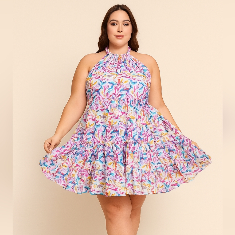 New Floral Halter Mini Dress Size XL